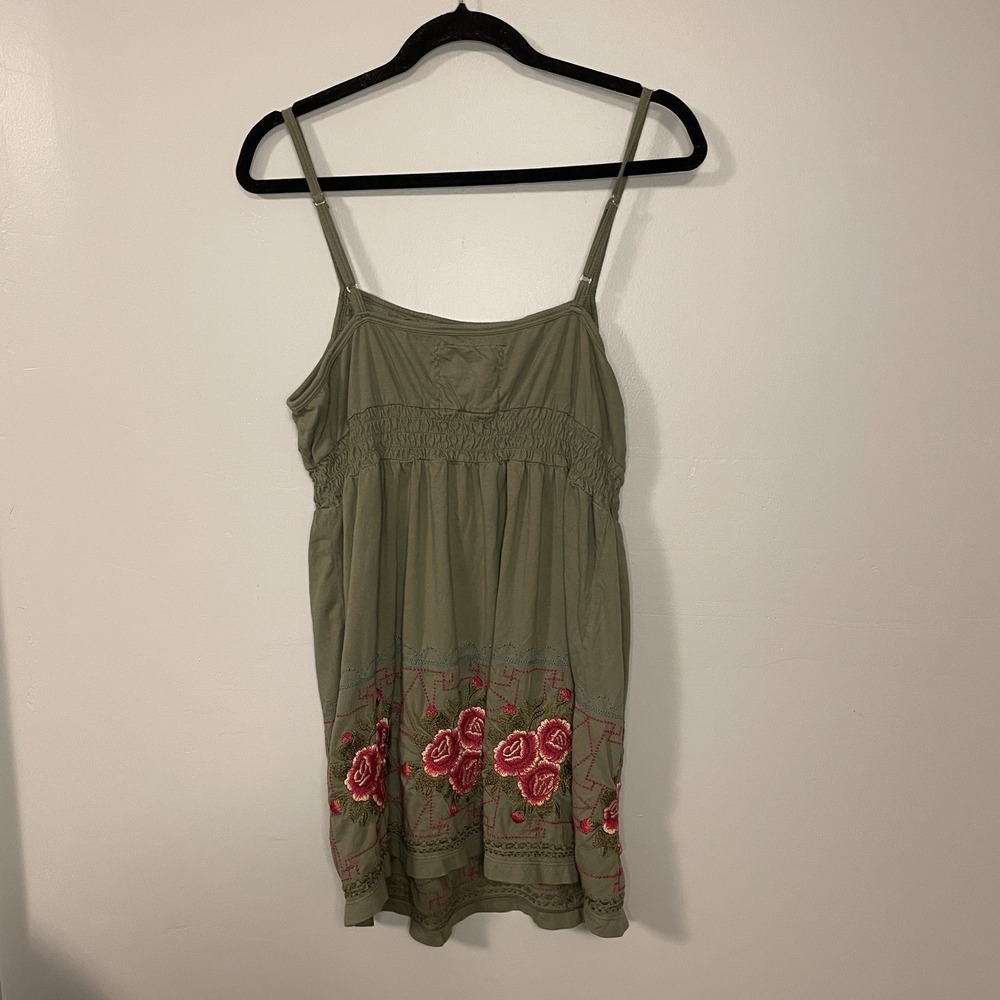 Johnny Was Top Dress Women's L Embroidered Boho Tank Tee Olive Green Floral - Picture 6 of 9